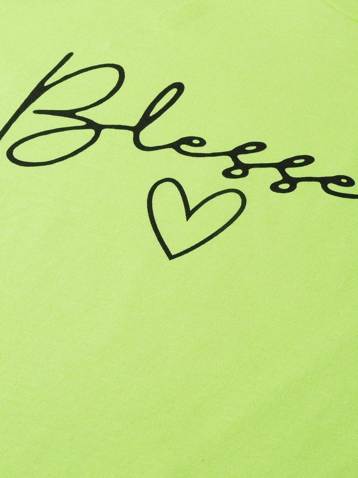 Women's Neon Green Blessed-Print T-Shirt - SASSAFRAS