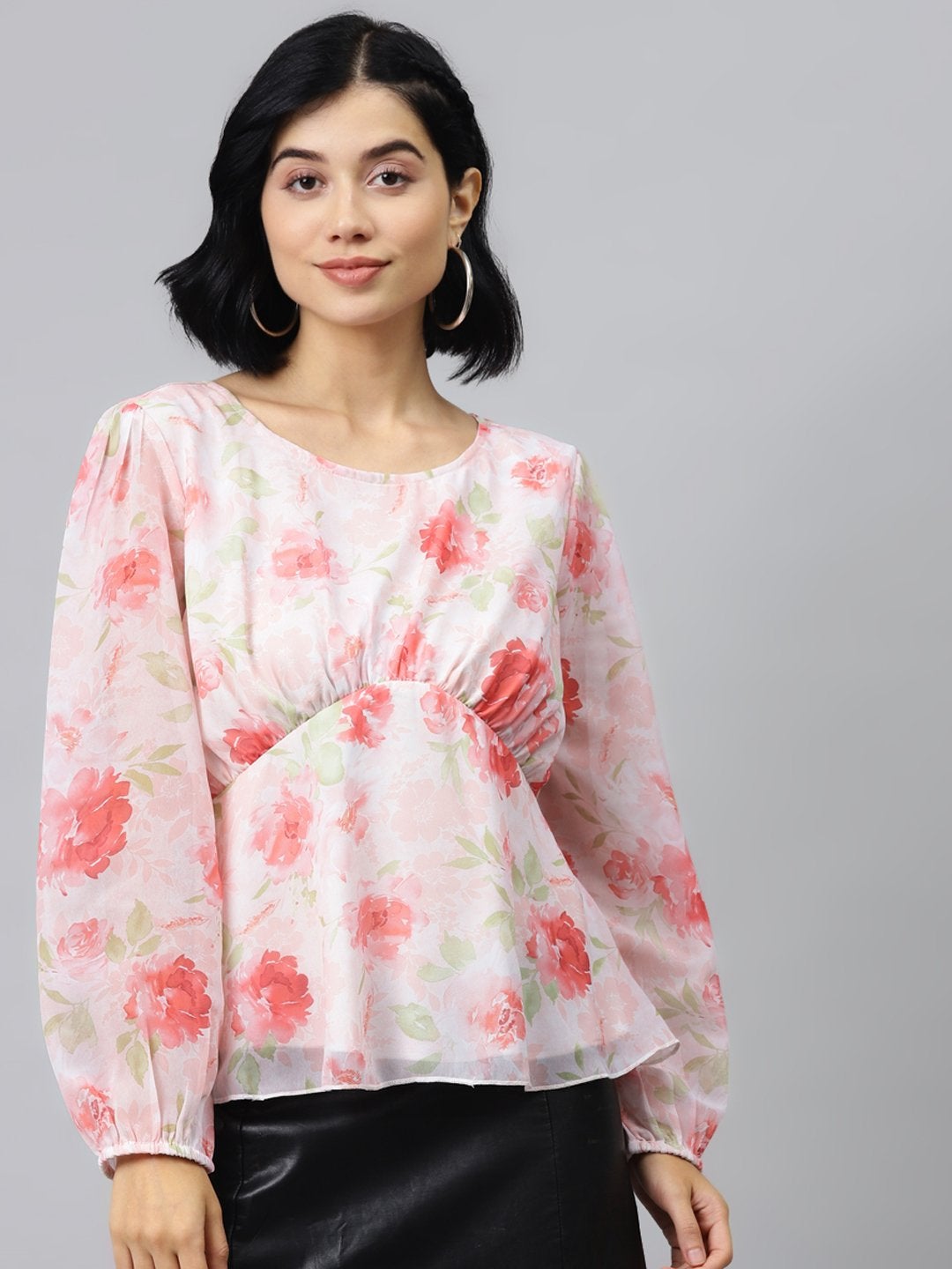 Buy Women'S Light Pink Floral Peplum Top - Sassafras Online at Best ...