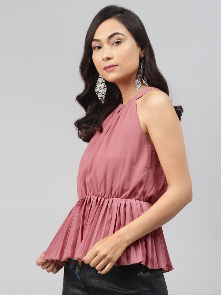 Women's Pale Pink Halter Neck Top - SASSAFRAS