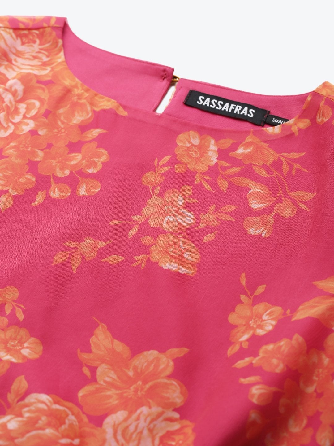 Women's Fuchsia Floral Balloon Sleeve Crop Top - SASSAFRAS