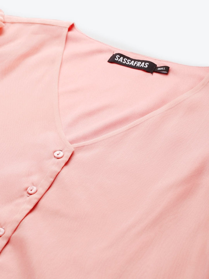 Women's Pastel Pink Front Button Puff Sleeve Top - SASSAFRAS