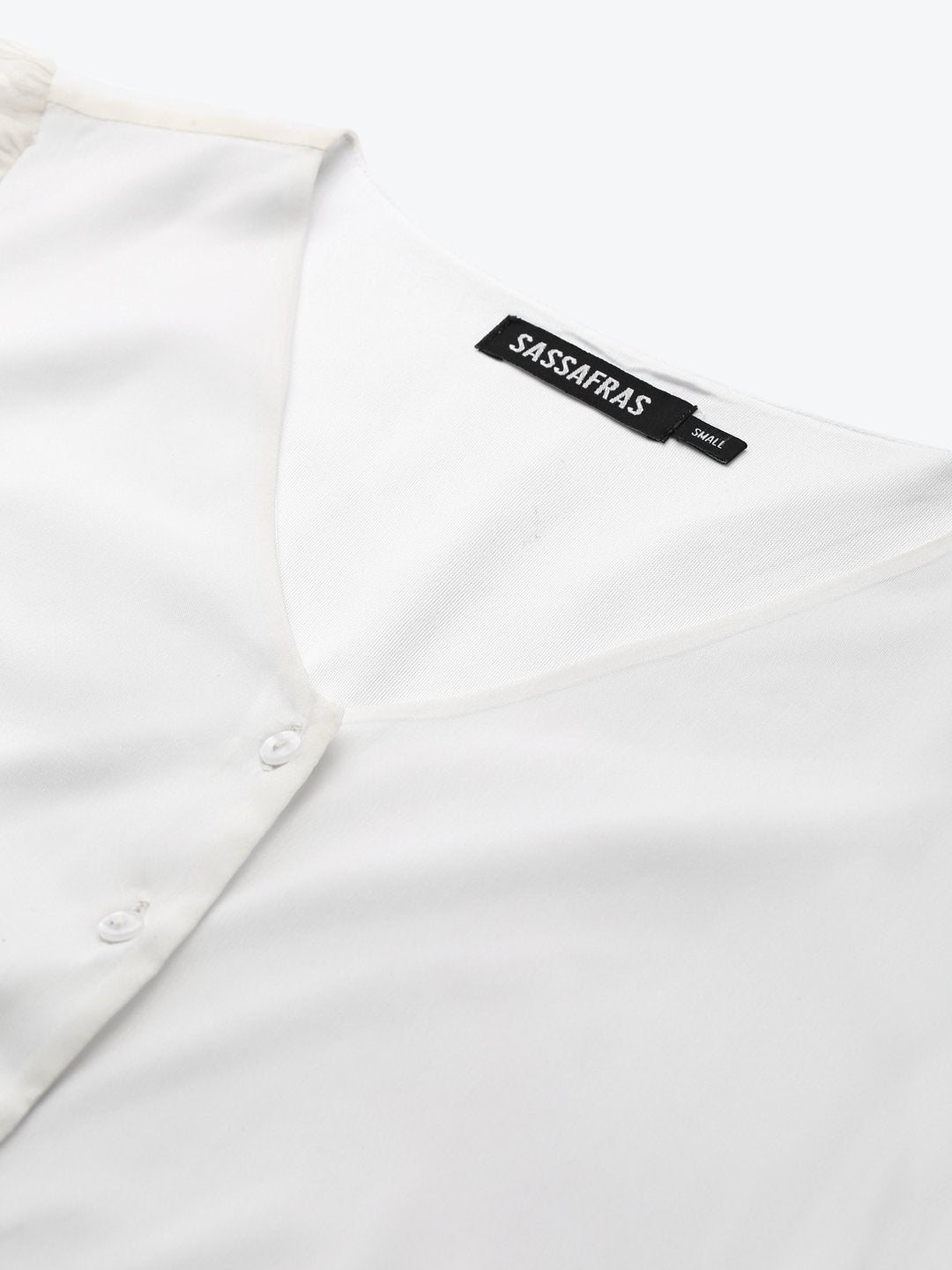 Women's Off White Front Button Puff Sleeve Top - SASSAFRAS