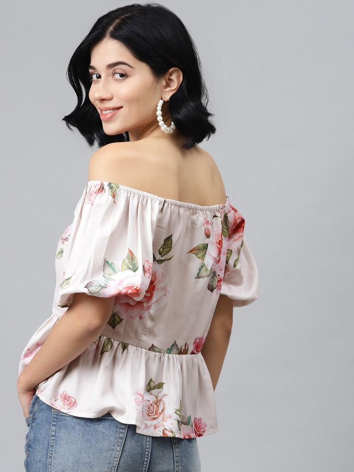 Women's Nude Floral Front Button Peplum Top - SASSAFRAS