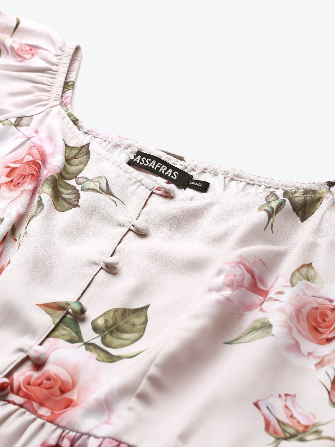 Women's Nude Floral Front Button Peplum Top - SASSAFRAS