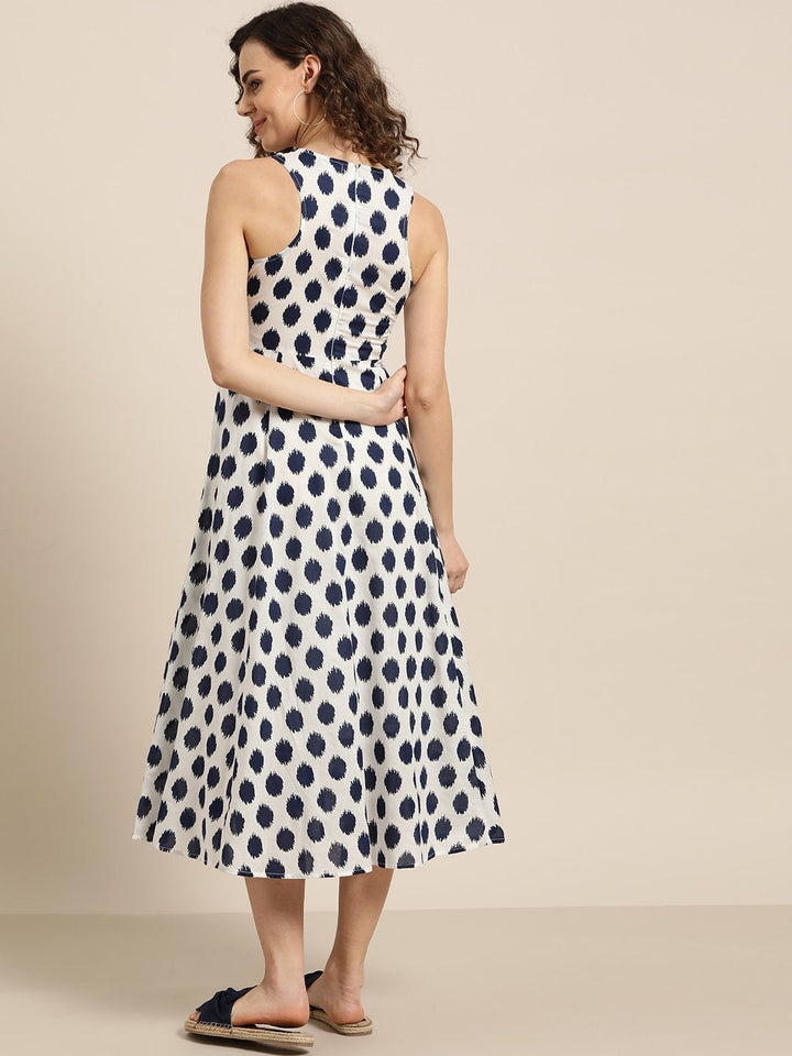 Women's Navy Polka Deep Cut Sleeveless Dress - SASSAFRAS