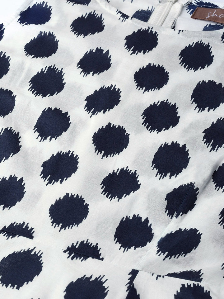 Women's Navy Polka Deep Cut Sleeveless Dress - SASSAFRAS