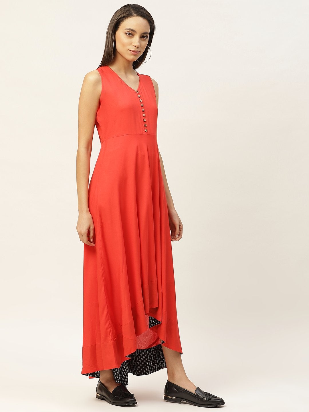 Women's Red High Low Anarkali Maxi Dress - SHAE