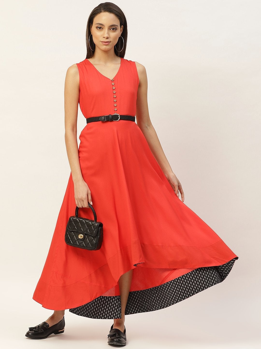 Women's Red High Low Anarkali Maxi Dress - SHAE