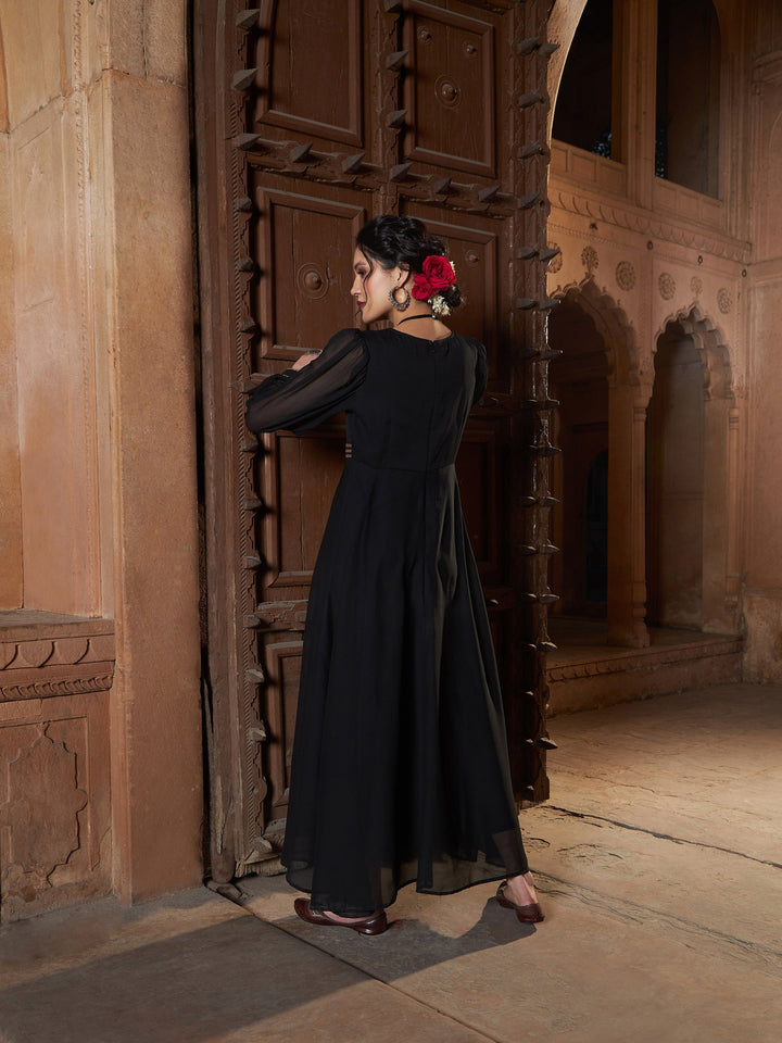 Women's Black Lace Detail Chiffon Maxi Dress - SASSAFRAS