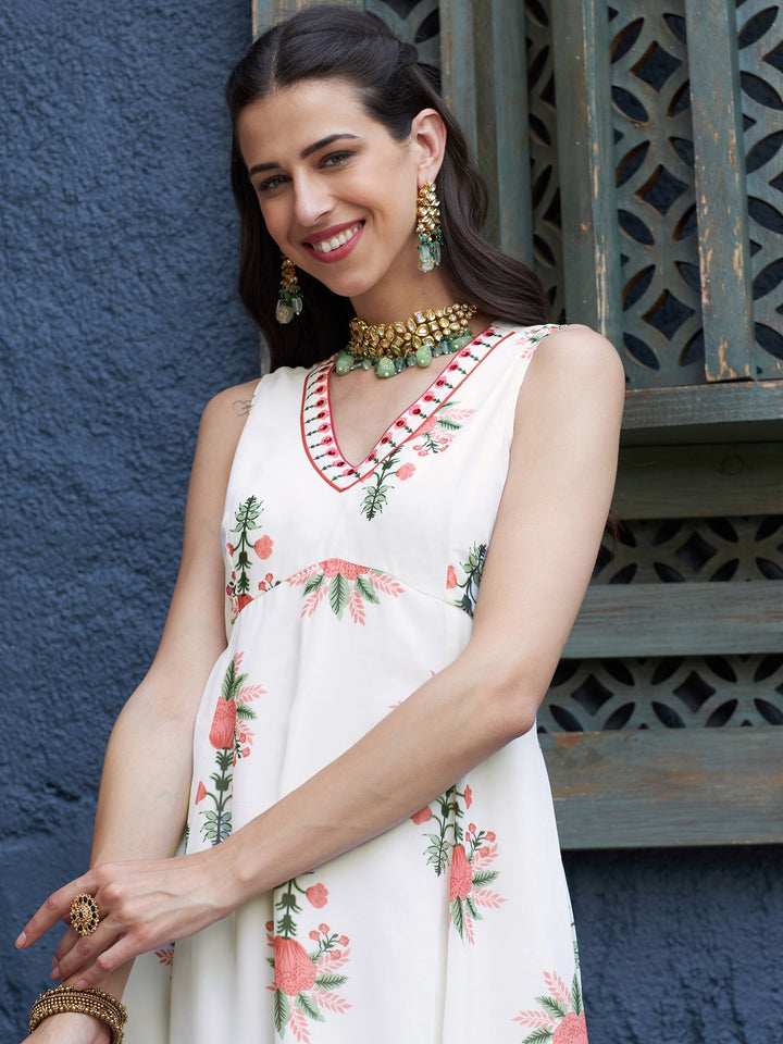 Women's Off White Floral Slant Empire Seam Maxi Dress - SASSAFRAS