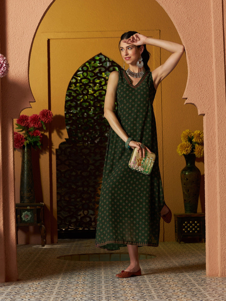 Women's Green Floral Slant Empire Seam Maxi Dress - SASSAFRAS