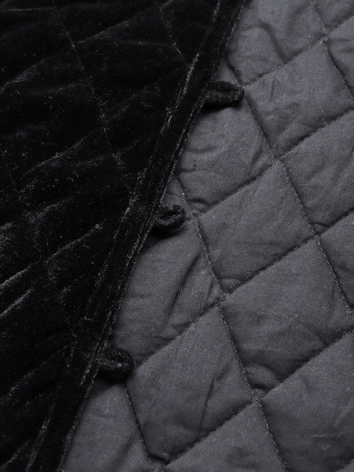 Women's Black Velvet Sleeveless Quilted Jacket - SASSAFRAS