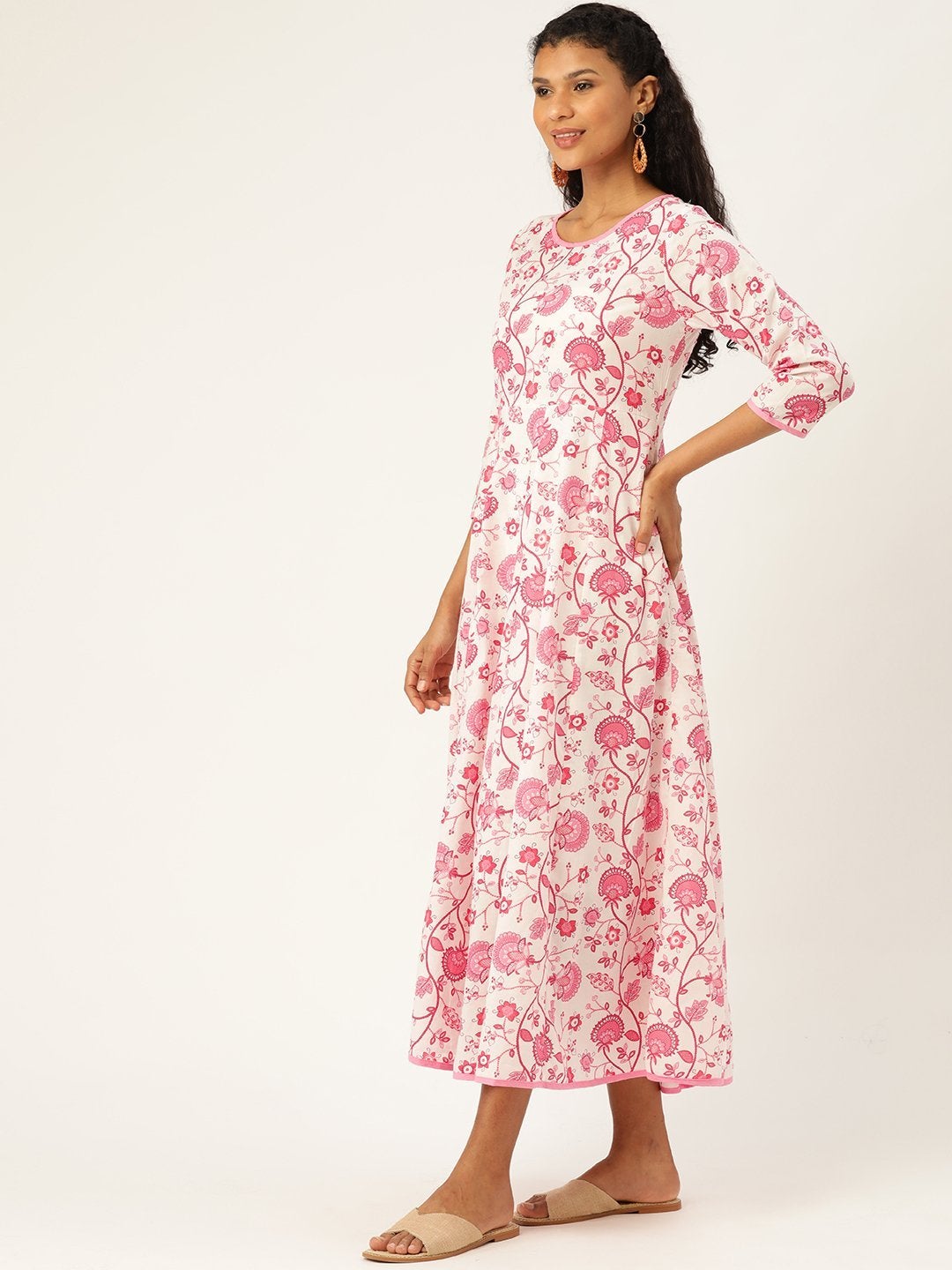 Women's Pink Floral Kurta Dress - SASSAFRAS