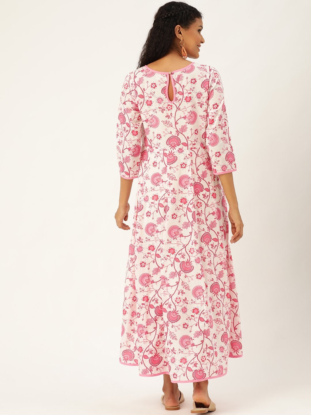 Women's Pink Floral Kurta Dress - SASSAFRAS
