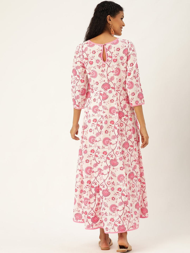 Women's Pink Floral Kurta Dress - SASSAFRAS