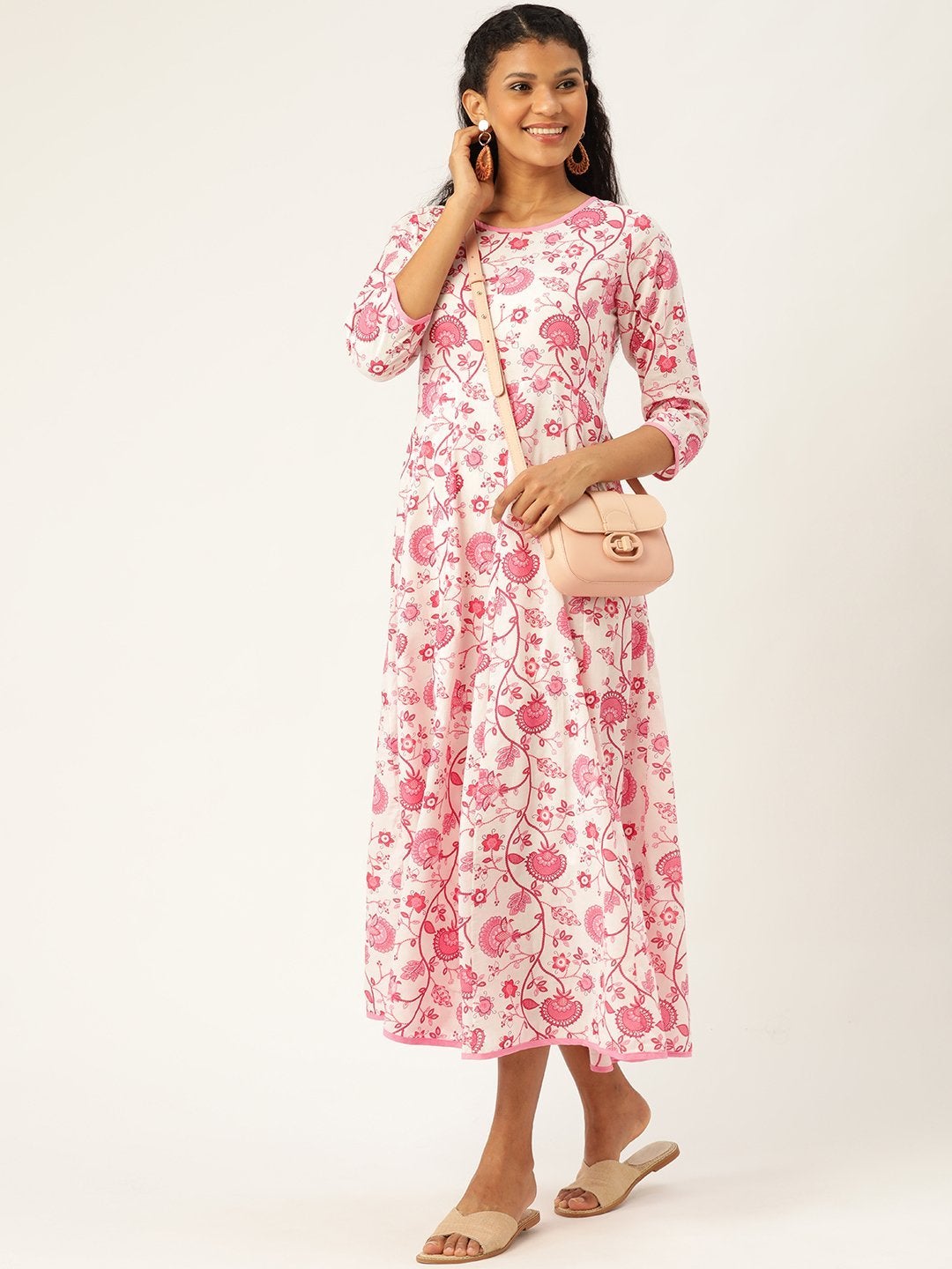 Women's Pink Floral Kurta Dress - SASSAFRAS