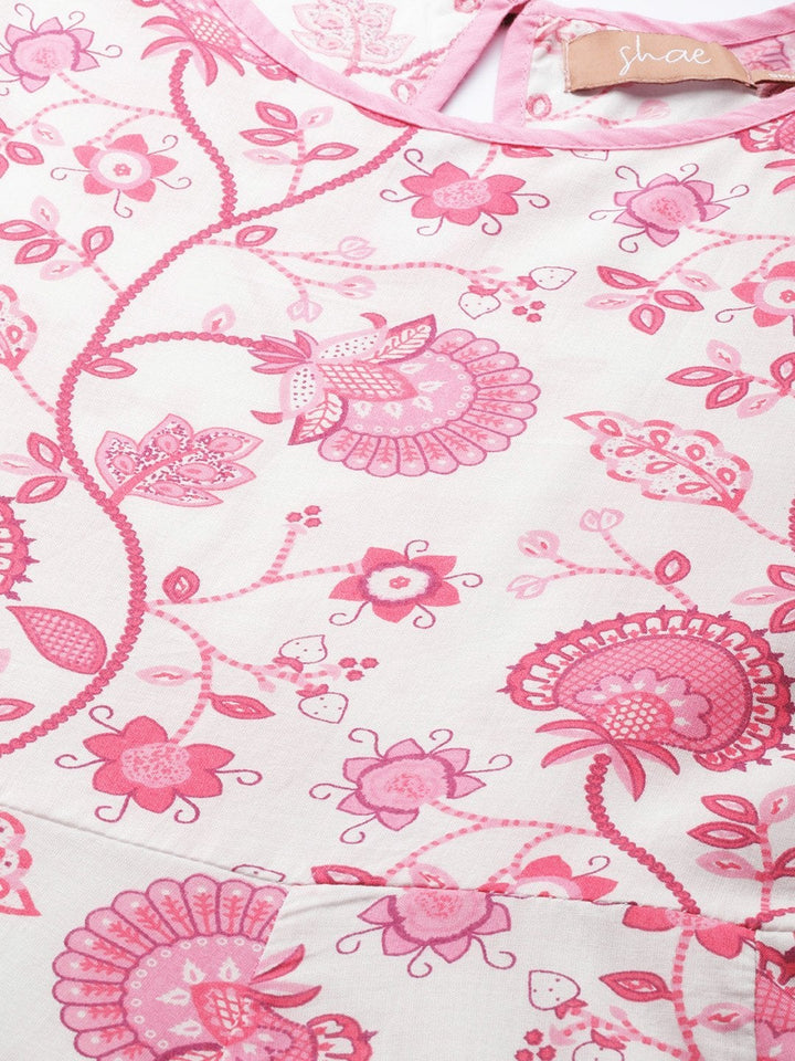 Women's Pink Floral Kurta Dress - SASSAFRAS