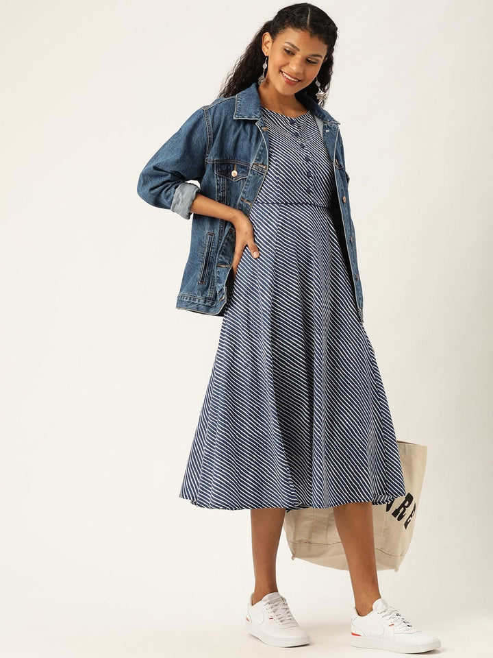 Women's Navy Stripe Kurta Dress - SASSAFRAS