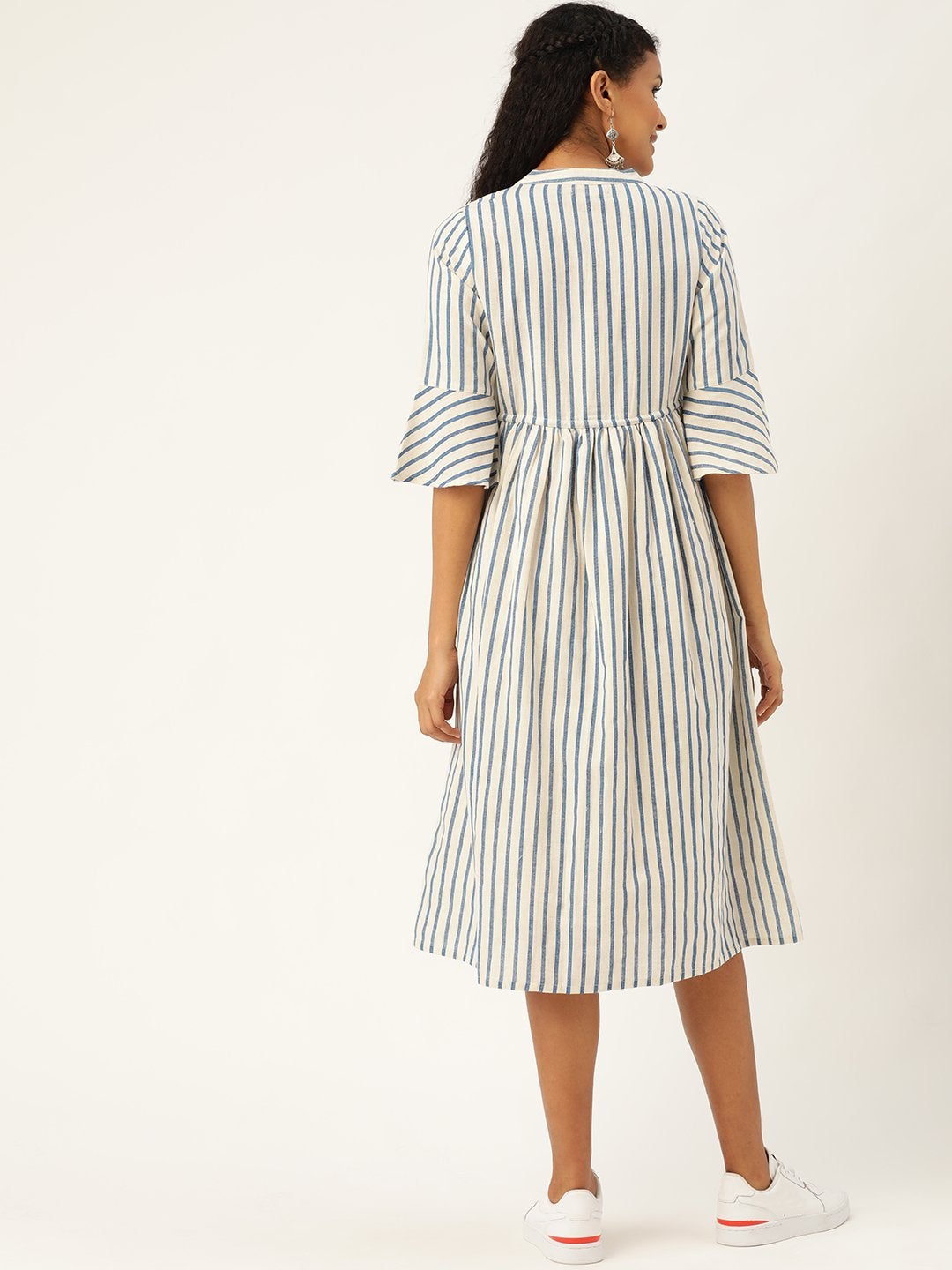 Women's Navy Stripes Drawstring Kurta Dress - SASSAFRAS