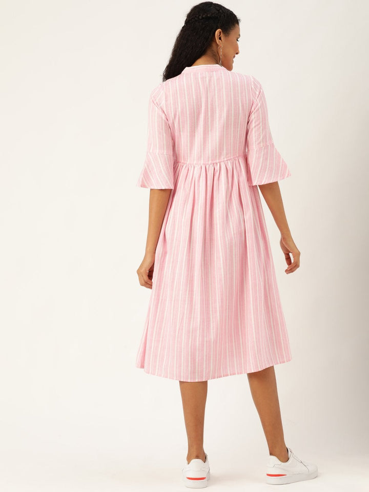 Women's Pink Stripes Drawstring Kurta Dress - SASSAFRAS