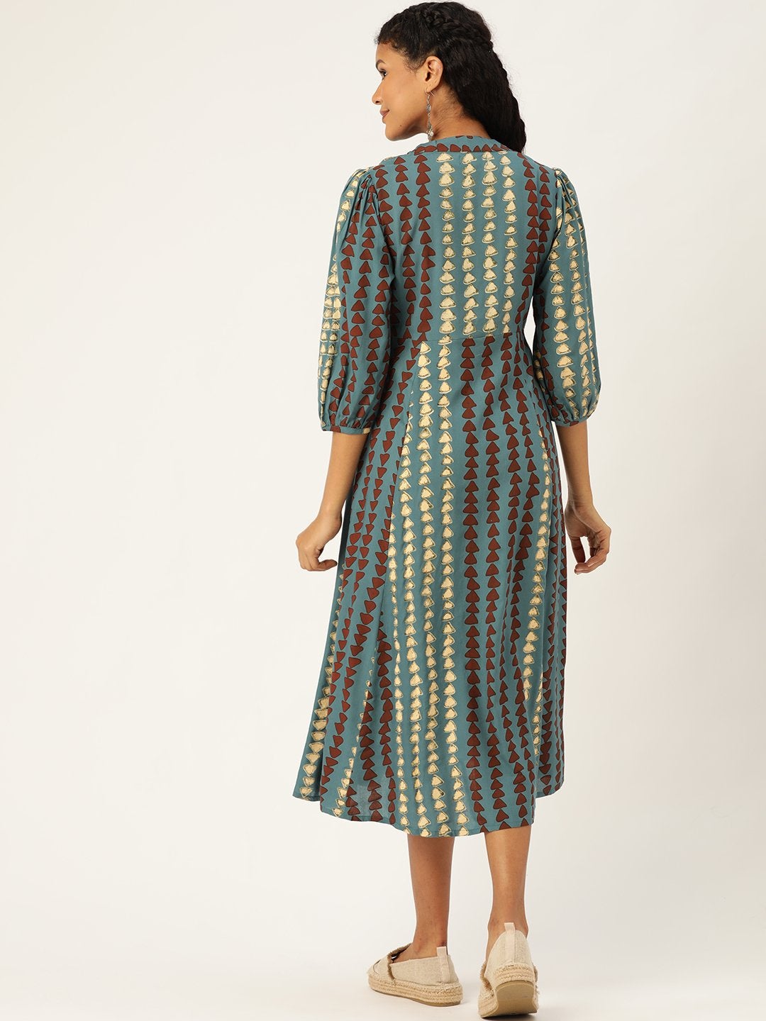 Women's Teal Geo Print Drawstring Kurta Dress - SASSAFRAS