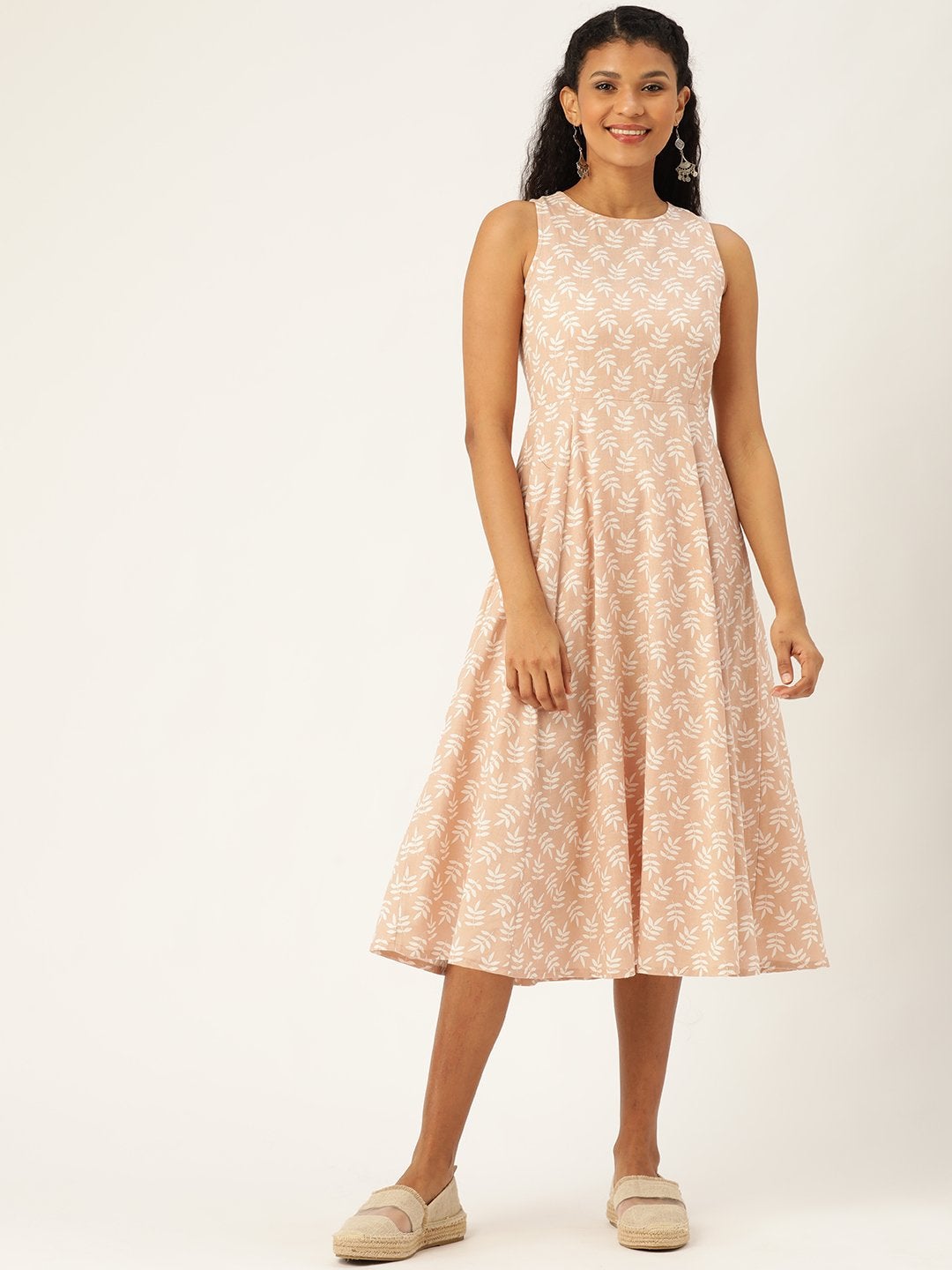 Women's Peach Printed  Sleeveless Kurta Dress - SASSAFRAS