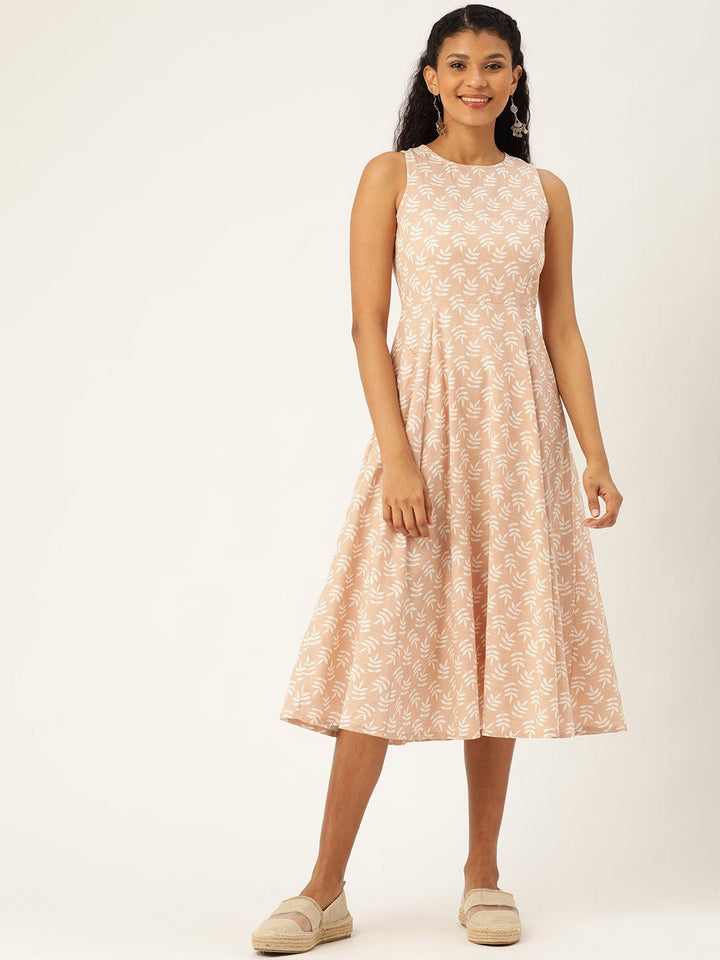 Women's Peach Printed  Sleeveless Kurta Dress - SASSAFRAS