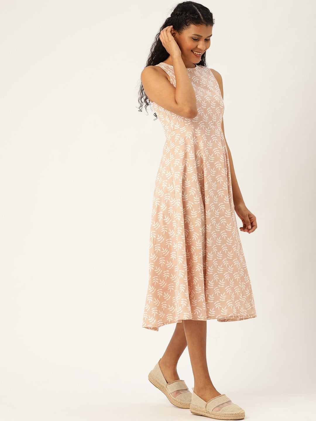 Women's Peach Printed  Sleeveless Kurta Dress - SASSAFRAS