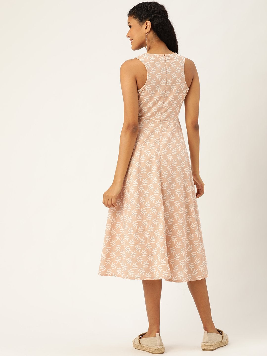 Women's Peach Printed  Sleeveless Kurta Dress - SASSAFRAS