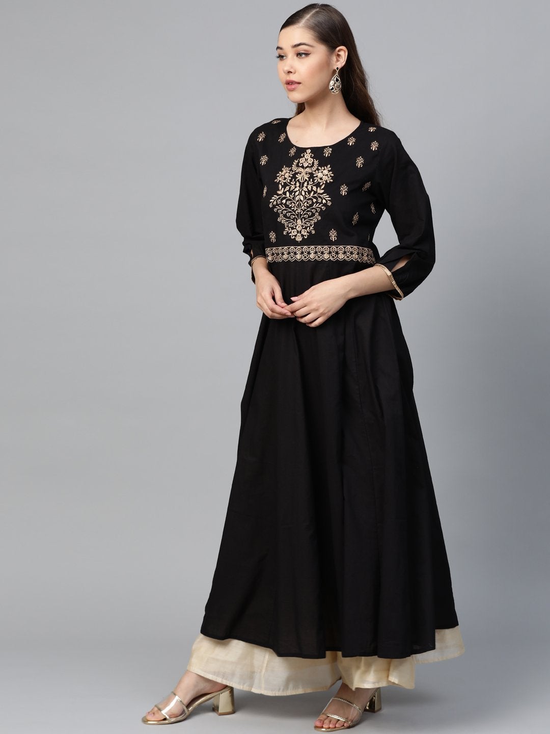 Women's Black Zari Embroidery Anarkali Kurta - SHAE