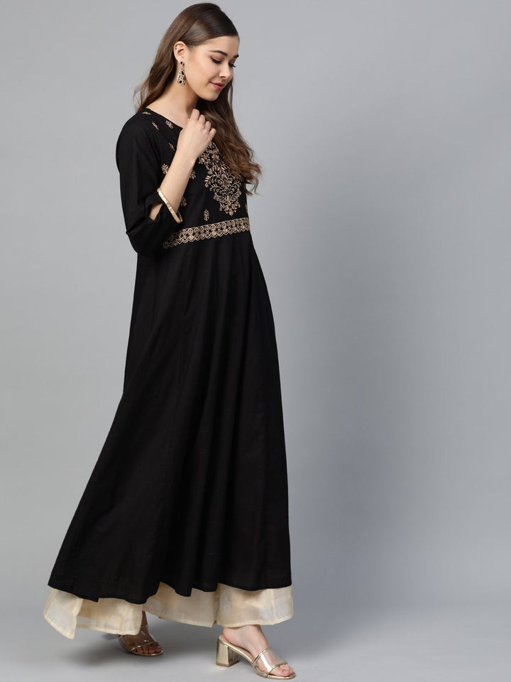 Women's Black Zari Embroidery Anarkali Kurta - SHAE