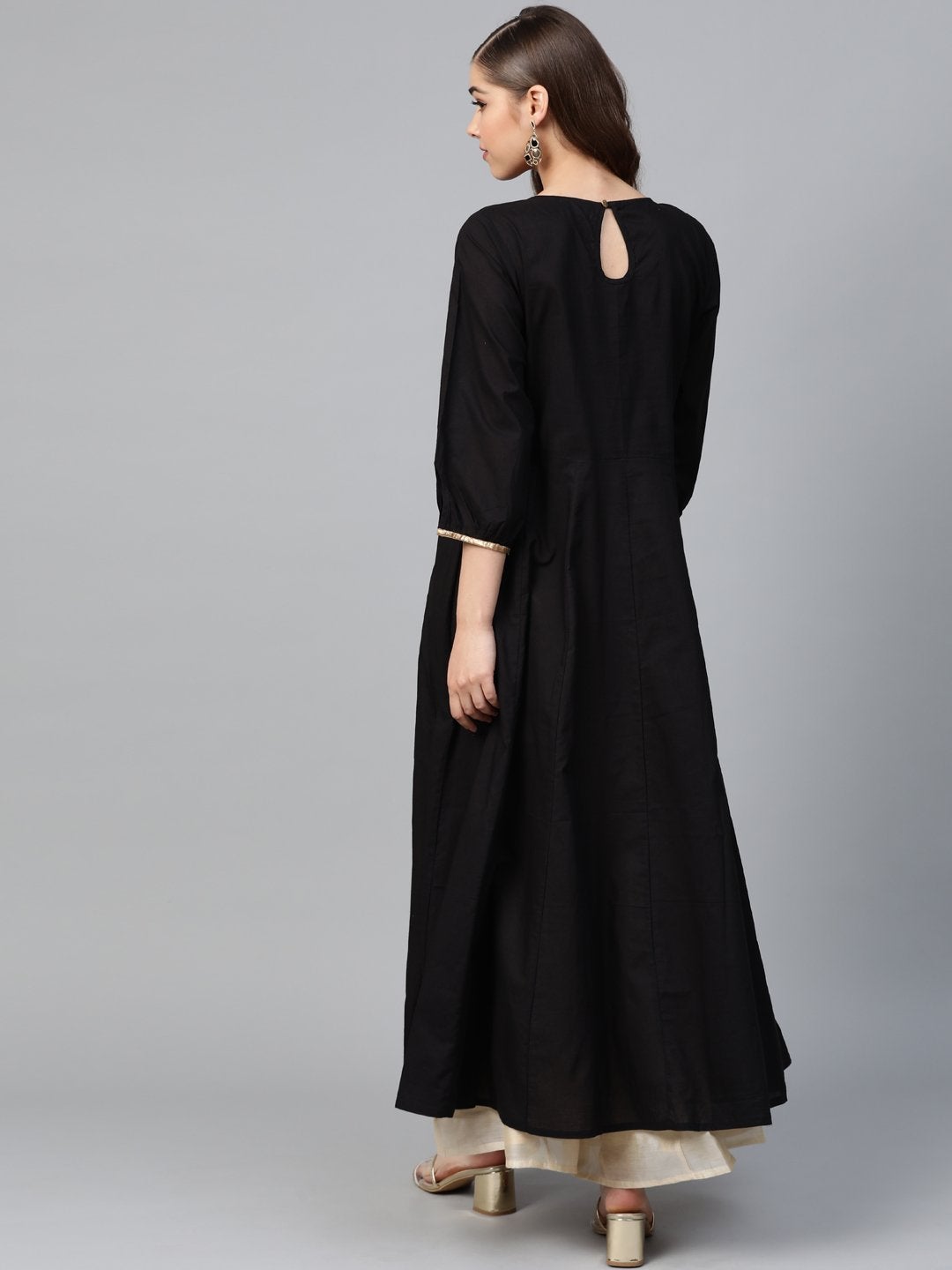 Women's Black Zari Embroidery Anarkali Kurta - SHAE