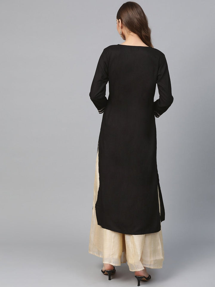 Women's Black Front Panel Zari Embroidery Kurta - SHAE
