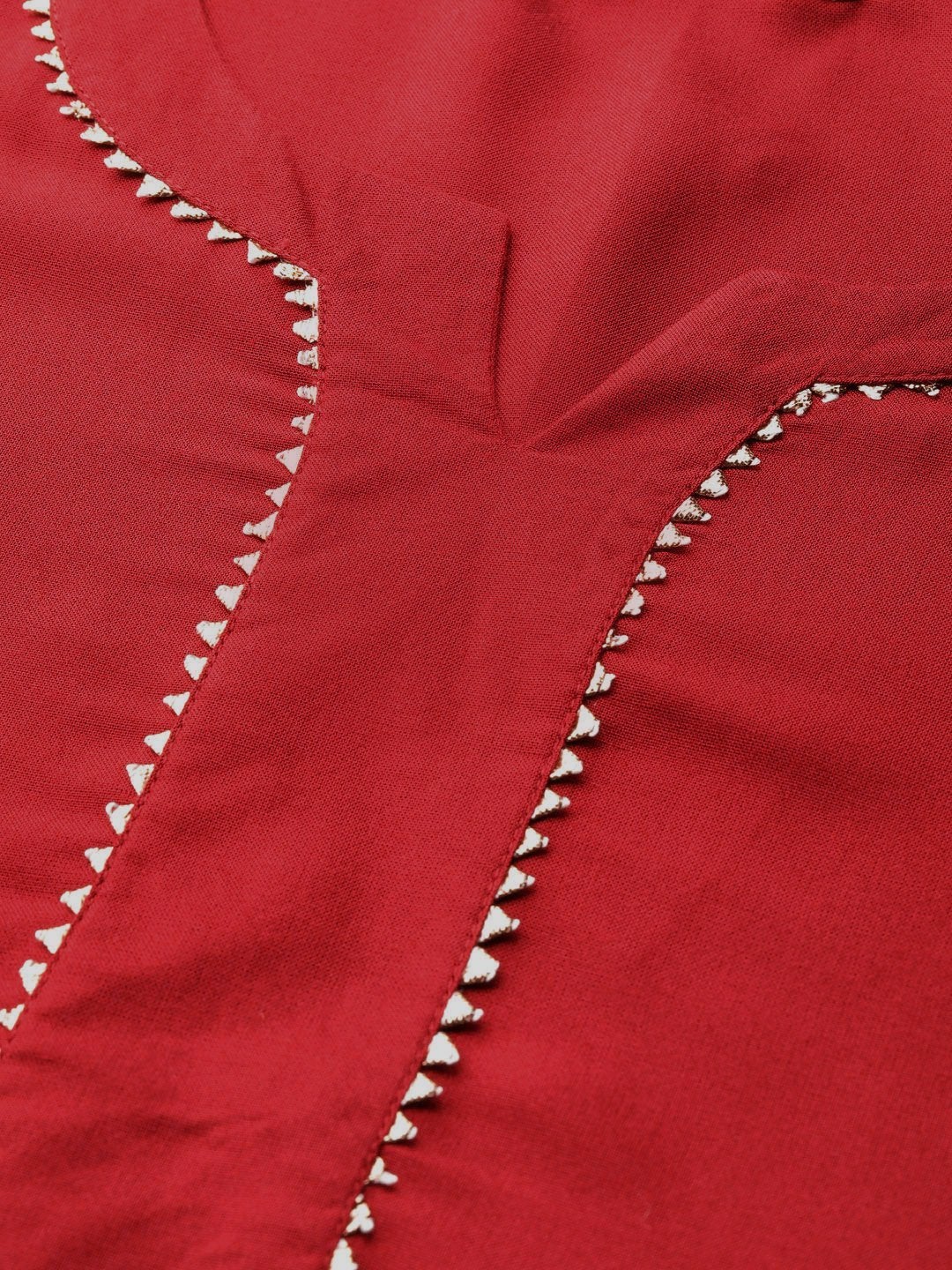 Women's Maroon Lace Detail Straight Kurta - SHAE