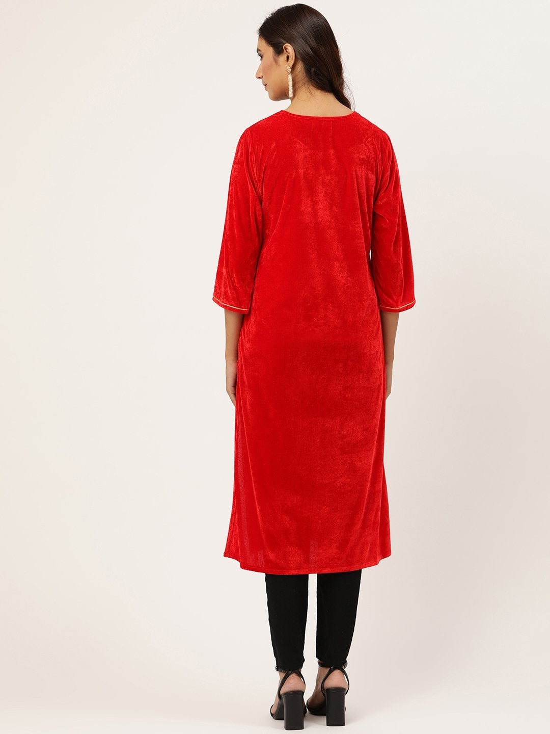 Women's Red Peacock Zari Embroidered Kurta - SHAE