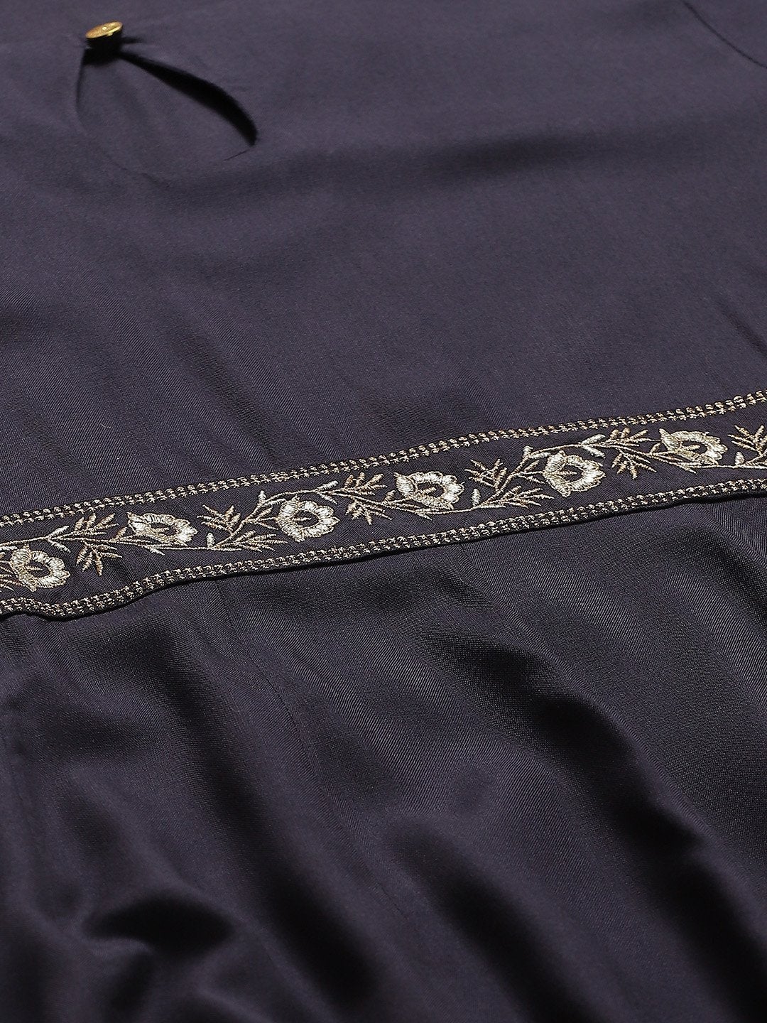 Women's Navy Embroidered Waist Anarkali Kurta - SHAE
