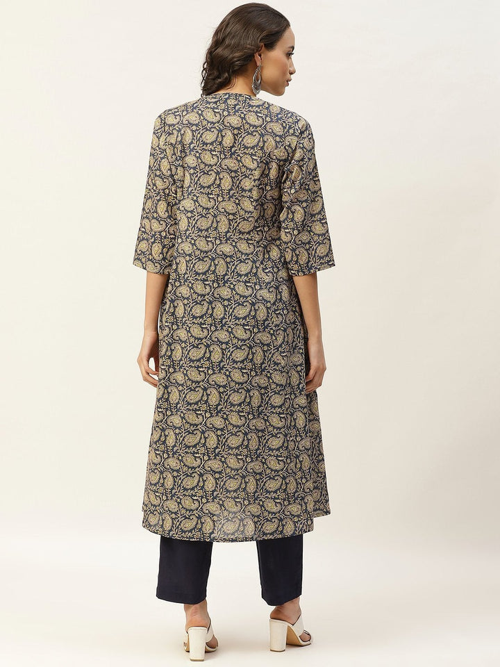 Women's Blue Paisely Zari Embroidery Front Open Kurta - SHAE