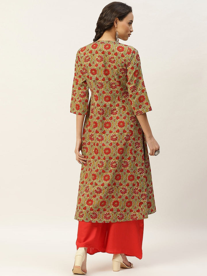Women's Grey Floral Zari Embroidery Front Open Kurta - SHAE