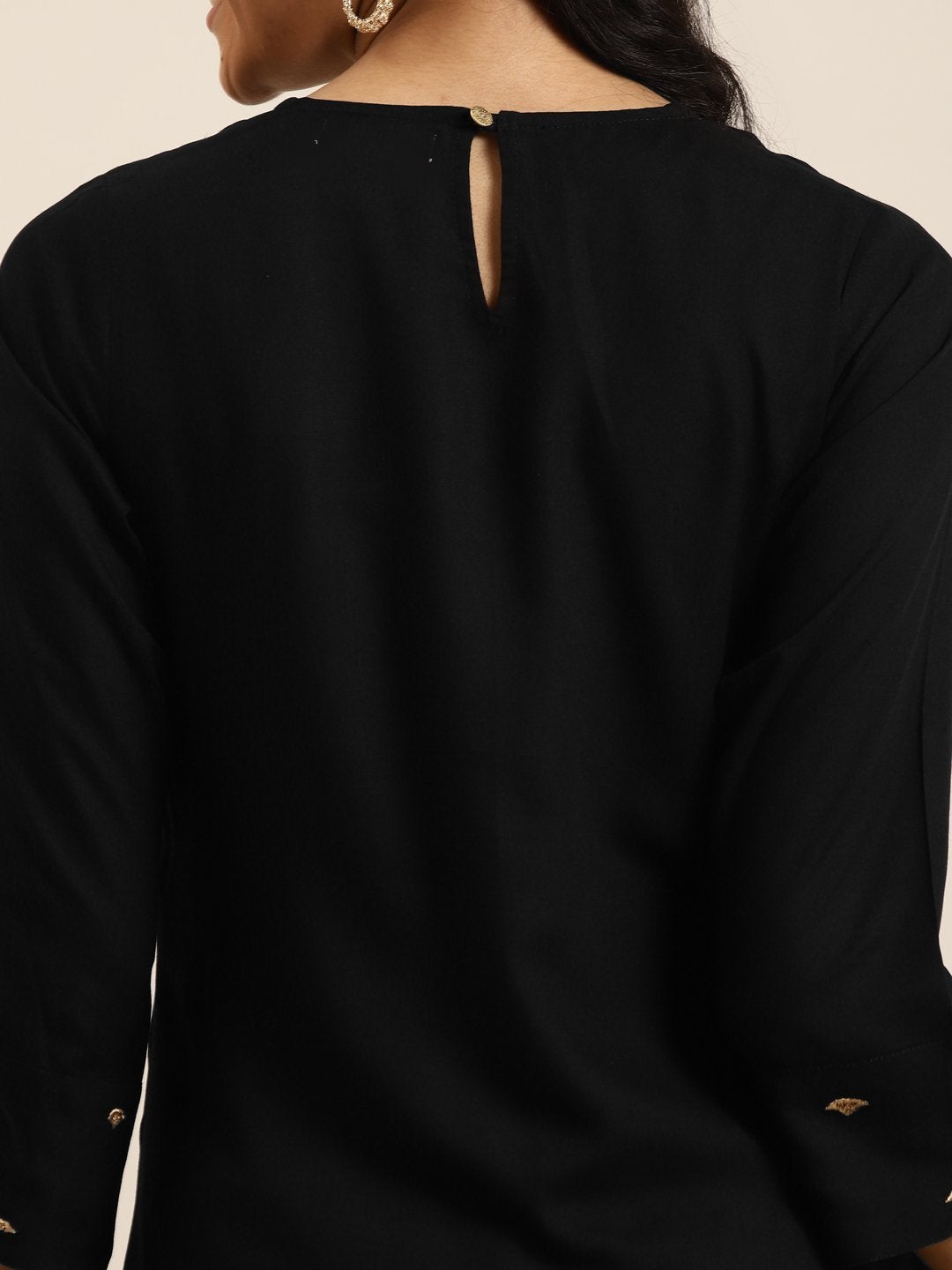 Women's Black A-Line Zari Embroidery Kurta - SHAE
