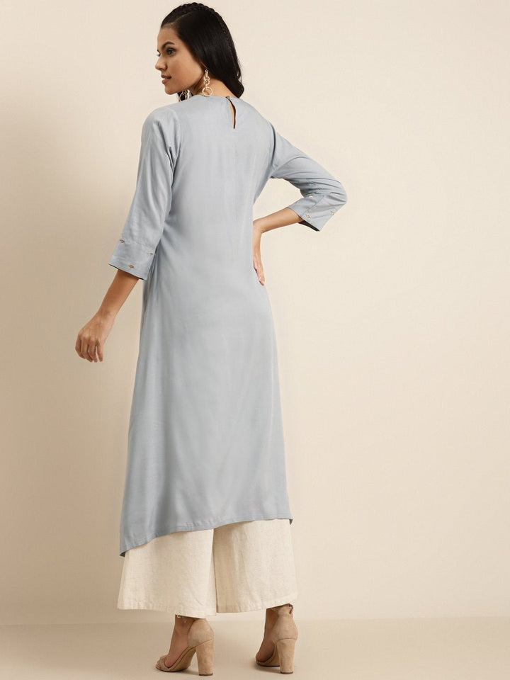 Women's Grey A-Line Zari Embroidery Kurta - SHAE