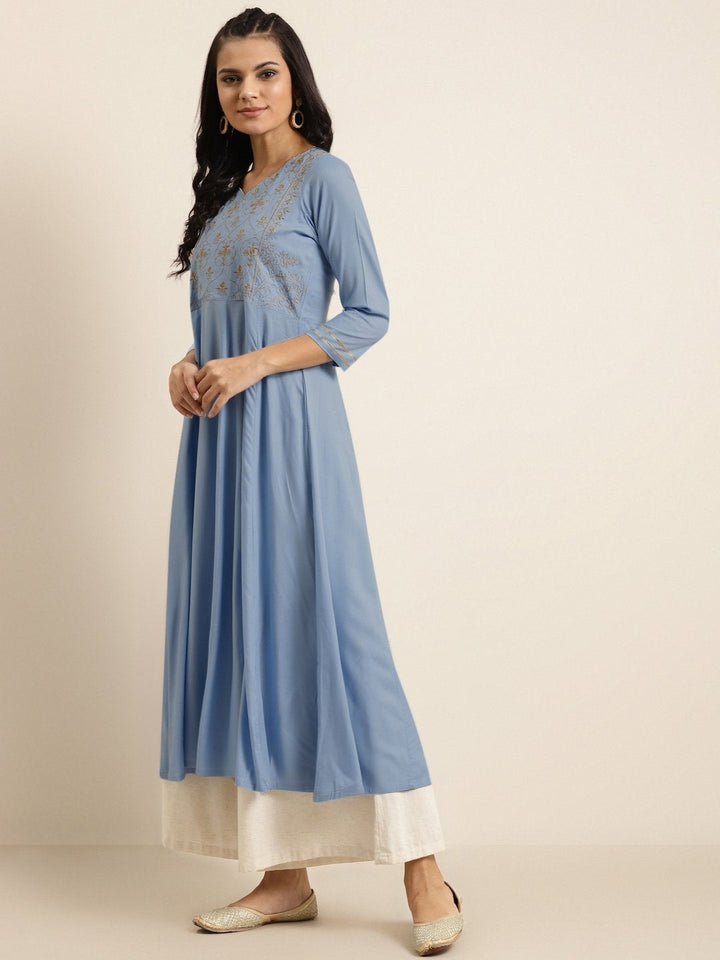 Women's Blue Zari Embroidery Anarkali Kurta - SHAE