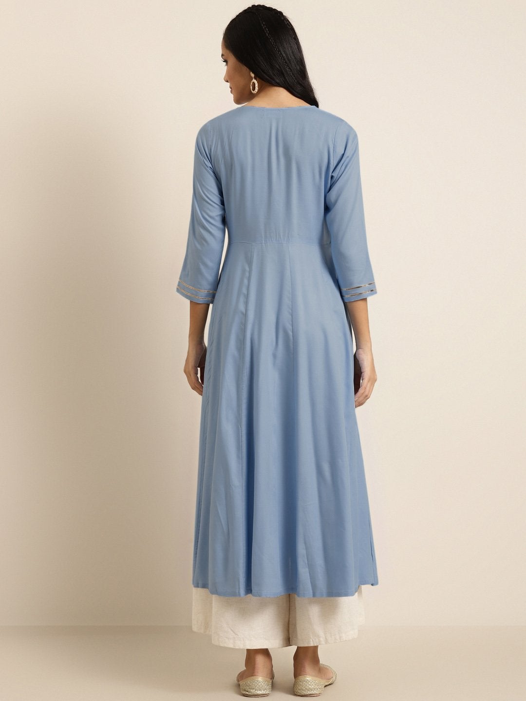 Women's Blue Zari Embroidery Anarkali Kurta - SHAE