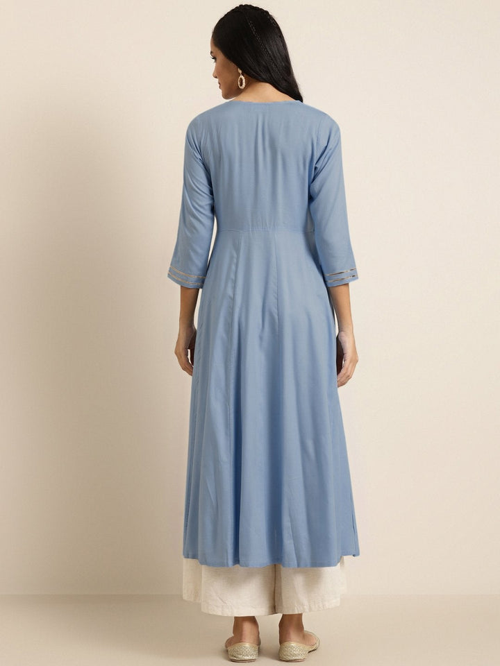 Women's Blue Zari Embroidery Anarkali Kurta - SHAE
