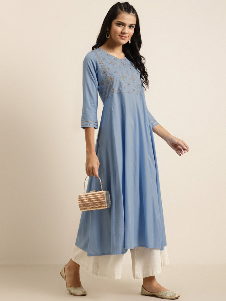 Women's Blue Zari Embroidery Anarkali Kurta - SHAE
