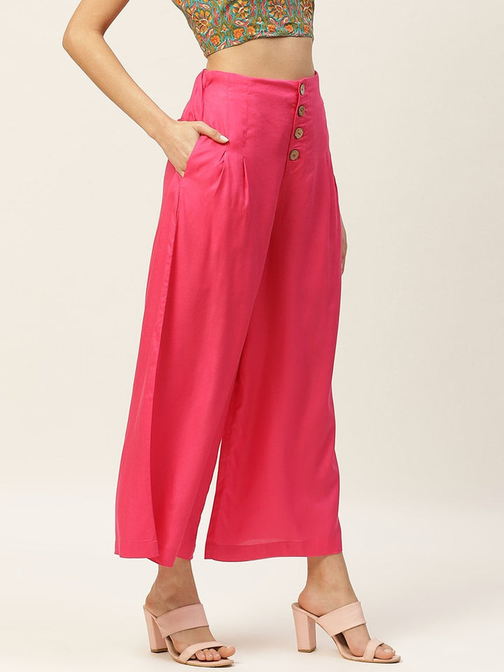 Women's Fuchsia Front Button Pleated Culottes - SASSAFRAS