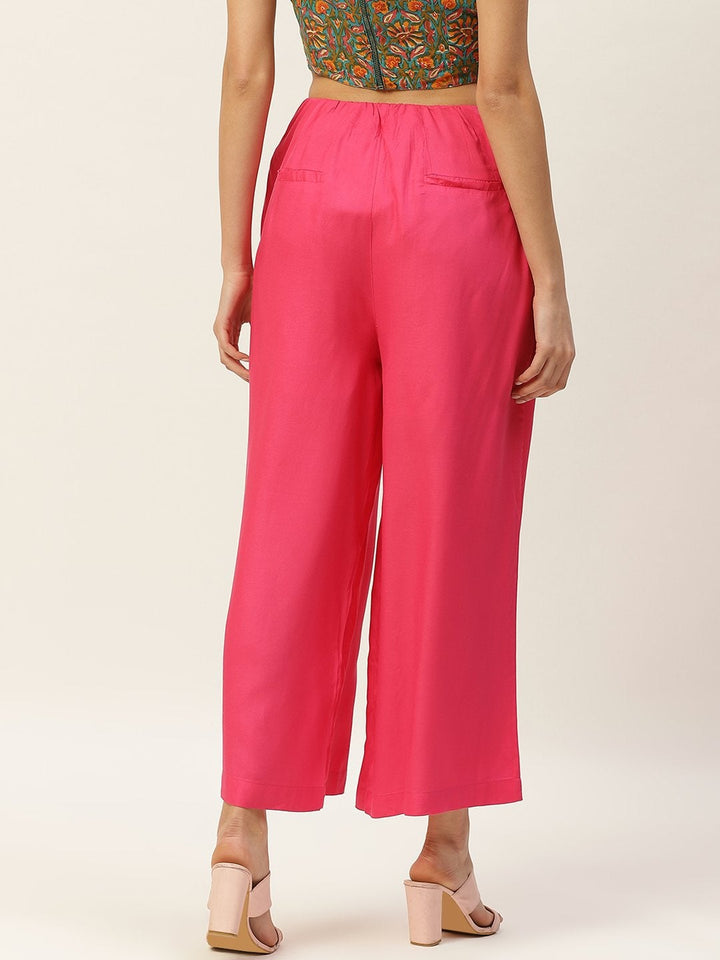 Women's Fuchsia Front Button Pleated Culottes - SASSAFRAS