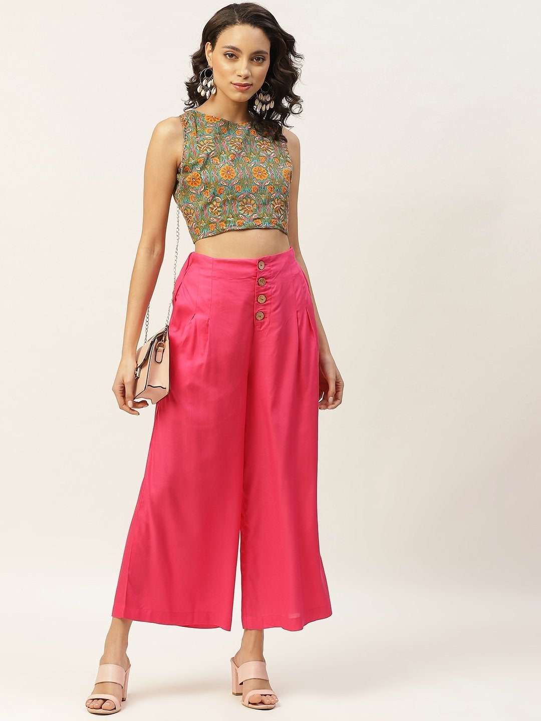 Women's Fuchsia Front Button Pleated Culottes - SASSAFRAS