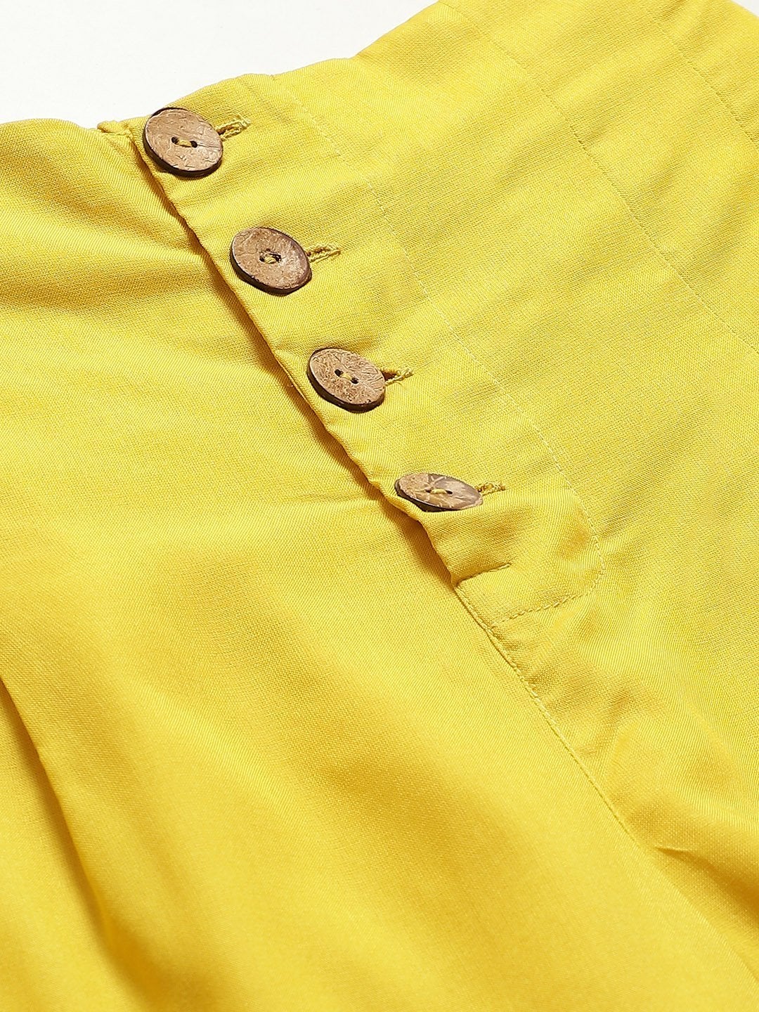 Women's Yellow Front Button Pleated Culottes - SASSAFRAS