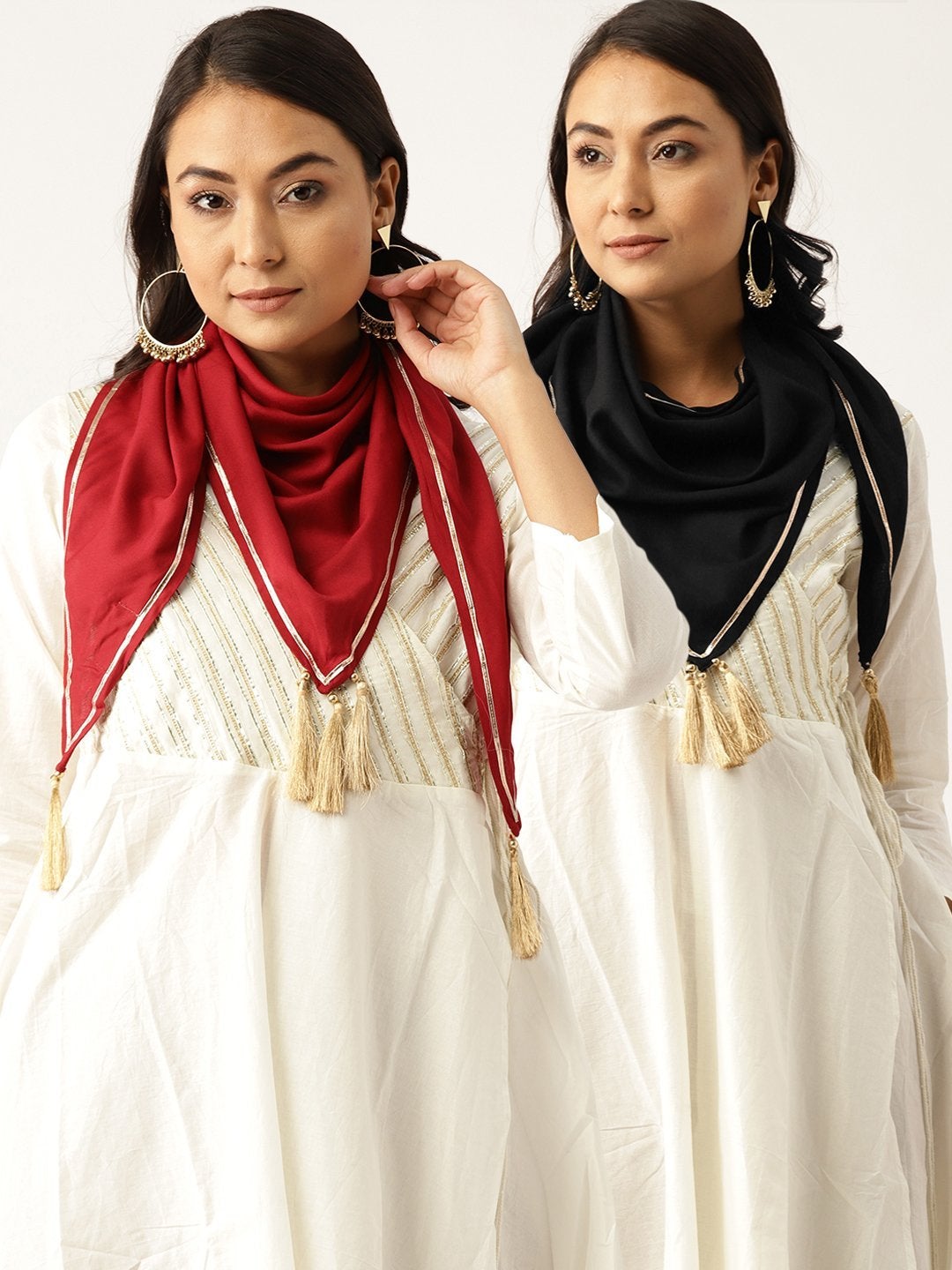 Women's Maroon Rayon Scarf & Black Rayon Scarf (Set Of 2) - SASSAFRAS