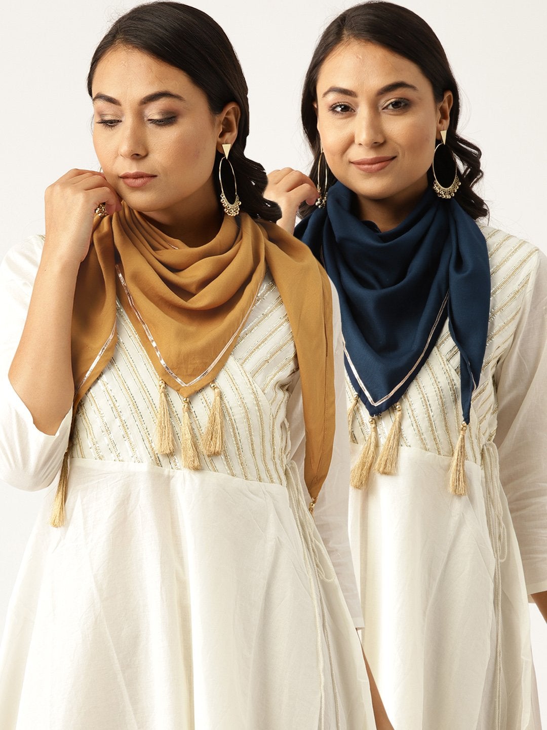 Women's Mustard Rayon Scarf & Navy Rayon Scarf (Set Of 2) - SASSAFRAS